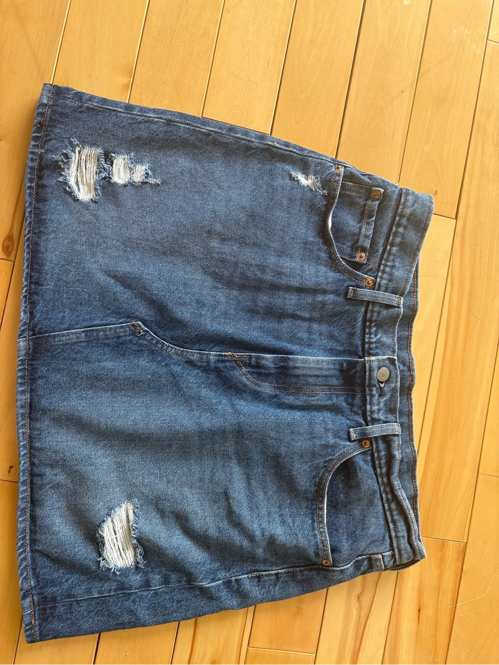 Levi's Dark Blue Distressed Denim Mini Skirt Size 33